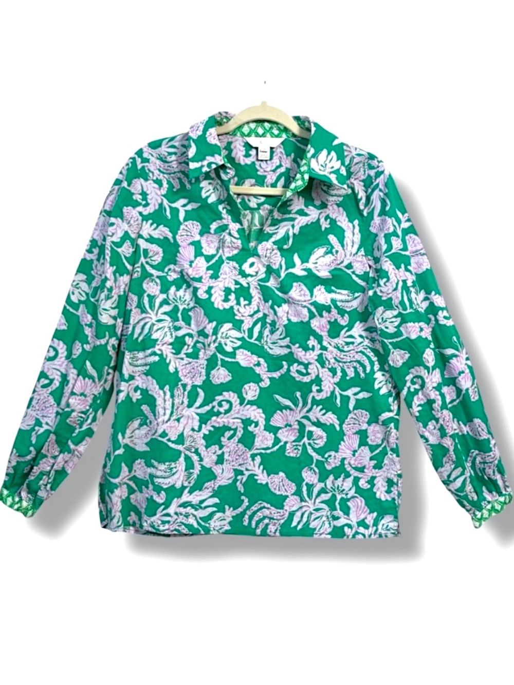 Lilly Pulitzer Women's Jae Blouse Brazilian Green Salty Sandbar Top